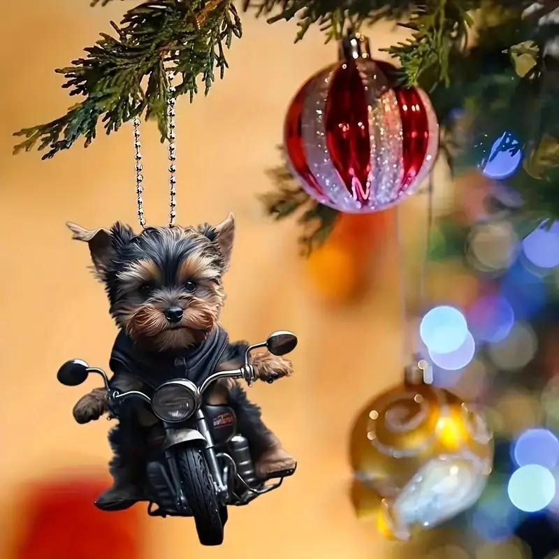 Yorkshire Terrier sur Moto Ornement Suspendu en Acrylique - Design de Chien Découpé au Laser 2D Charme pour Rétroviseur de Voiture