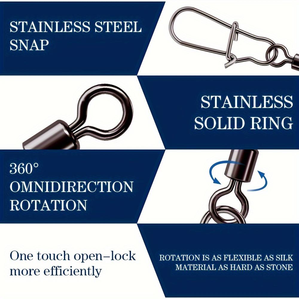50pcs/box Heavy-Duty Ball Bearing Fishing Swivels Snaps with 8-Shaped Swivel Rings Stainless Steel for Saltwater Lure Connector 260319