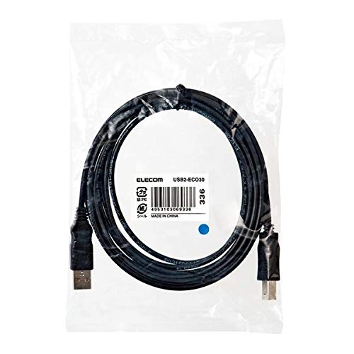 ELECOM USB Cable [B] USB2.0 (USB A Male To USB B Male) RoHS Directive Compliant 3m Black USB2-ECO30