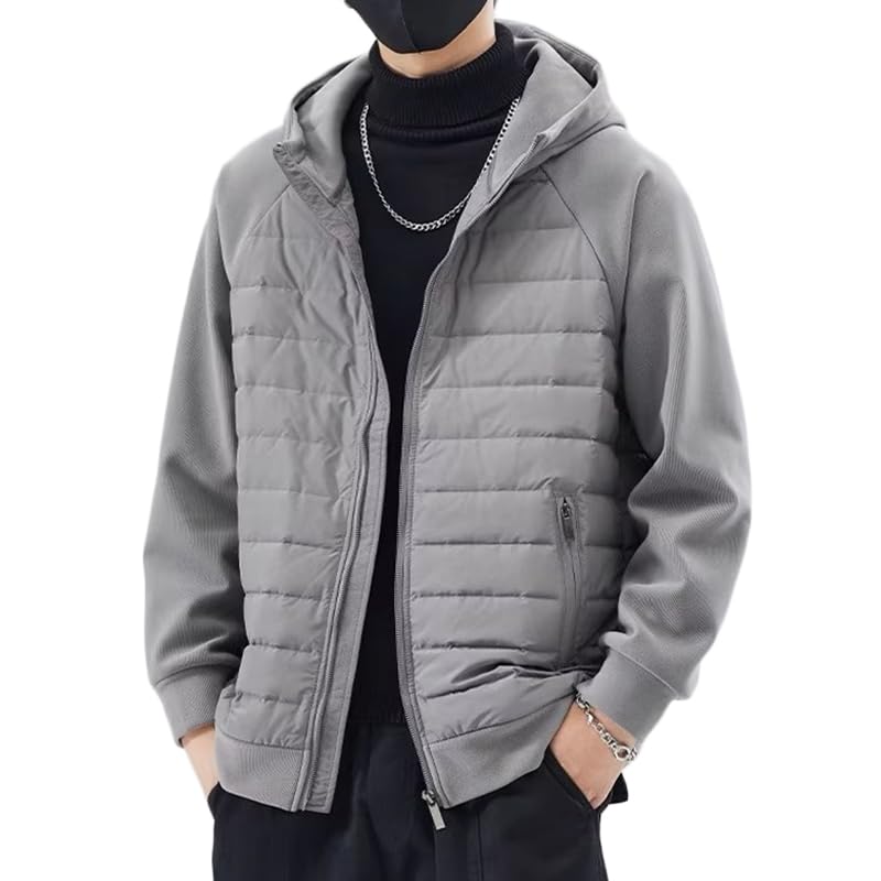 QINPHEN Men's Lightweight Down Jacket, Popular Winter Coat for Commuting, School, and More, Warm, Cold-Resistant, and Windproof, Gray, Size L