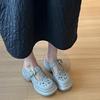 2025 Summer New Leather Thick-soled Heightened Non-slip Soft-soled Cool Slippers Women's Fashion Outer Wear Beach Shoes Hole Shoes