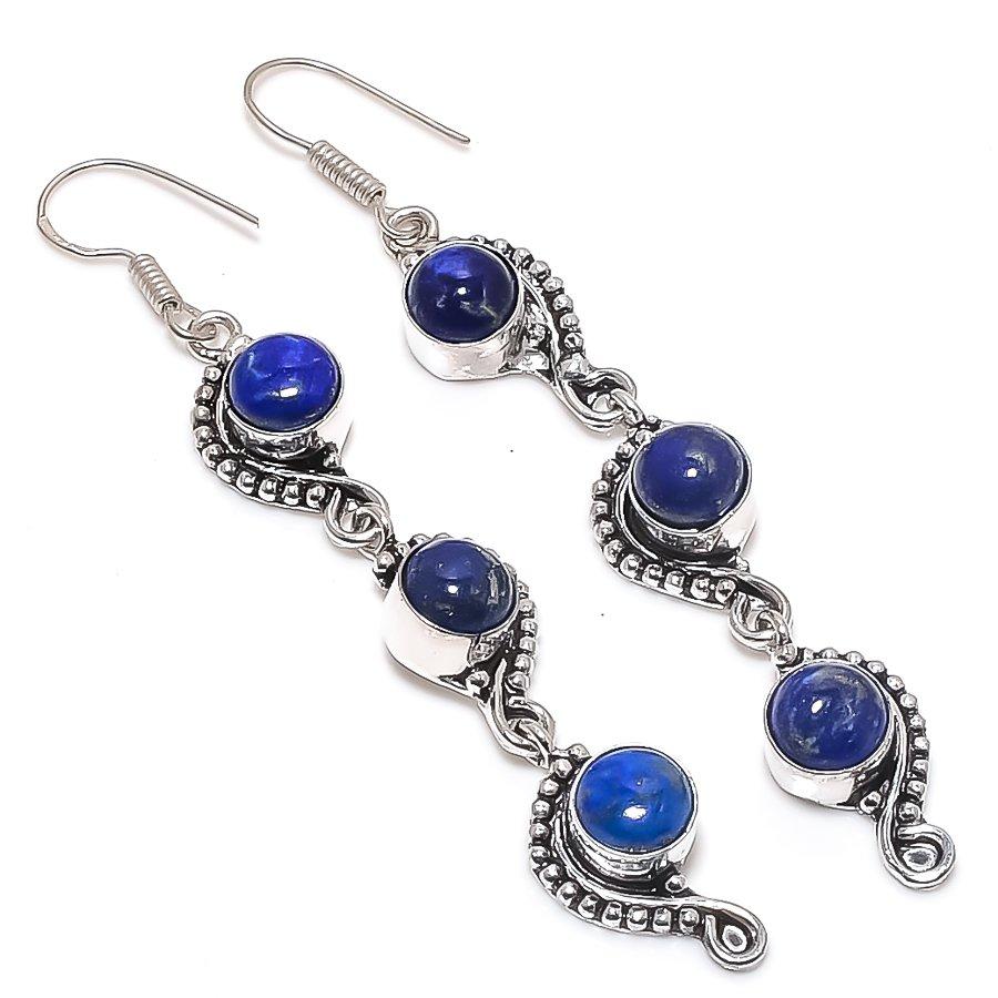 Natural Lapis Lazuli Gemstone 925 Sterling Silver Jewelry Earring 3.27" p7u95