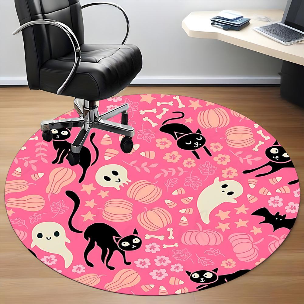 1pc Halloween Cats Office Round Area Rug, Indoor Mat Suitable For Office, Under Office Chairs Bedroom Living Room Home Decor, Room Deco 048