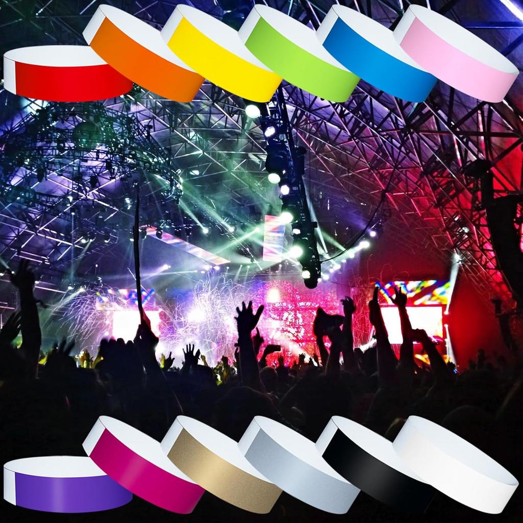 1200 Pcs Plastic Paper Wristbands for Events Neon Color Wrist Bands Concert Identification Wristbands Paper Bracelets Wristbands Party Hand Bands