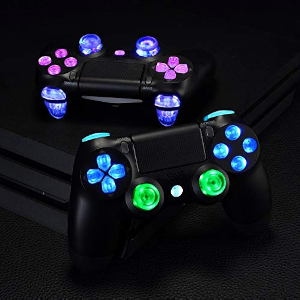 ExtremeRate PS4 Controller Compatible Multicolor Light Emitting D-Pad Thumbstick Trigger Home Fac...