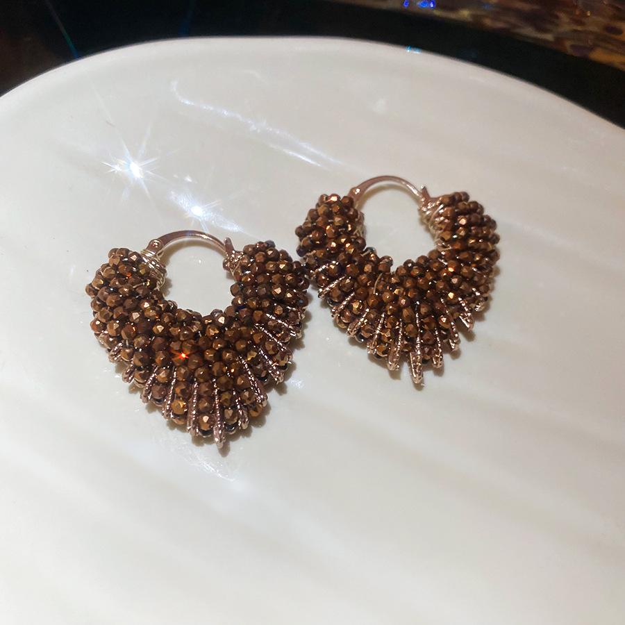 European and American crystal beaded love ear buckle retro light luxury earrings design sense niche temperament earrings