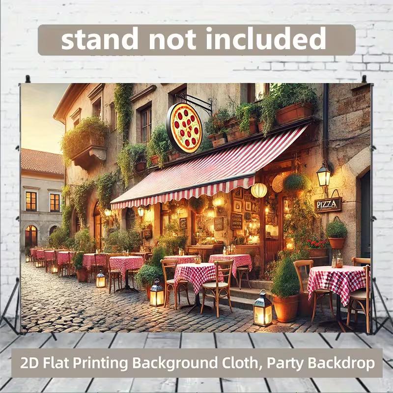 

Italian Restaurant Scene Tapestry, Outdoor Pizza Shop Wall Hanging for Live Streaming 47.2x31.5inch/120*80cm