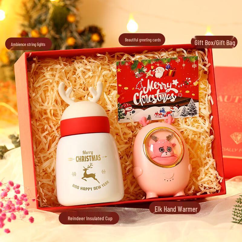 Christmas Gift Set: Stainless Steel Thermos Mug & Fawn Hand Warmer