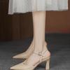 Fashion French high heels women's thick heel toe sandals 2025 summer new style rear empty single shoes