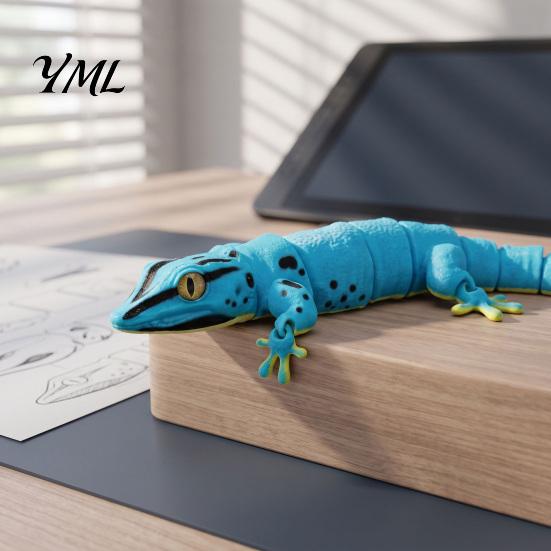 3D Printed Gecko Toy Leopard Figurine, Realistic Articulated Chameleon Fidget Toy, Lifelike Ornament Flexible Jointed Lizard Model, Animal Shape Desk