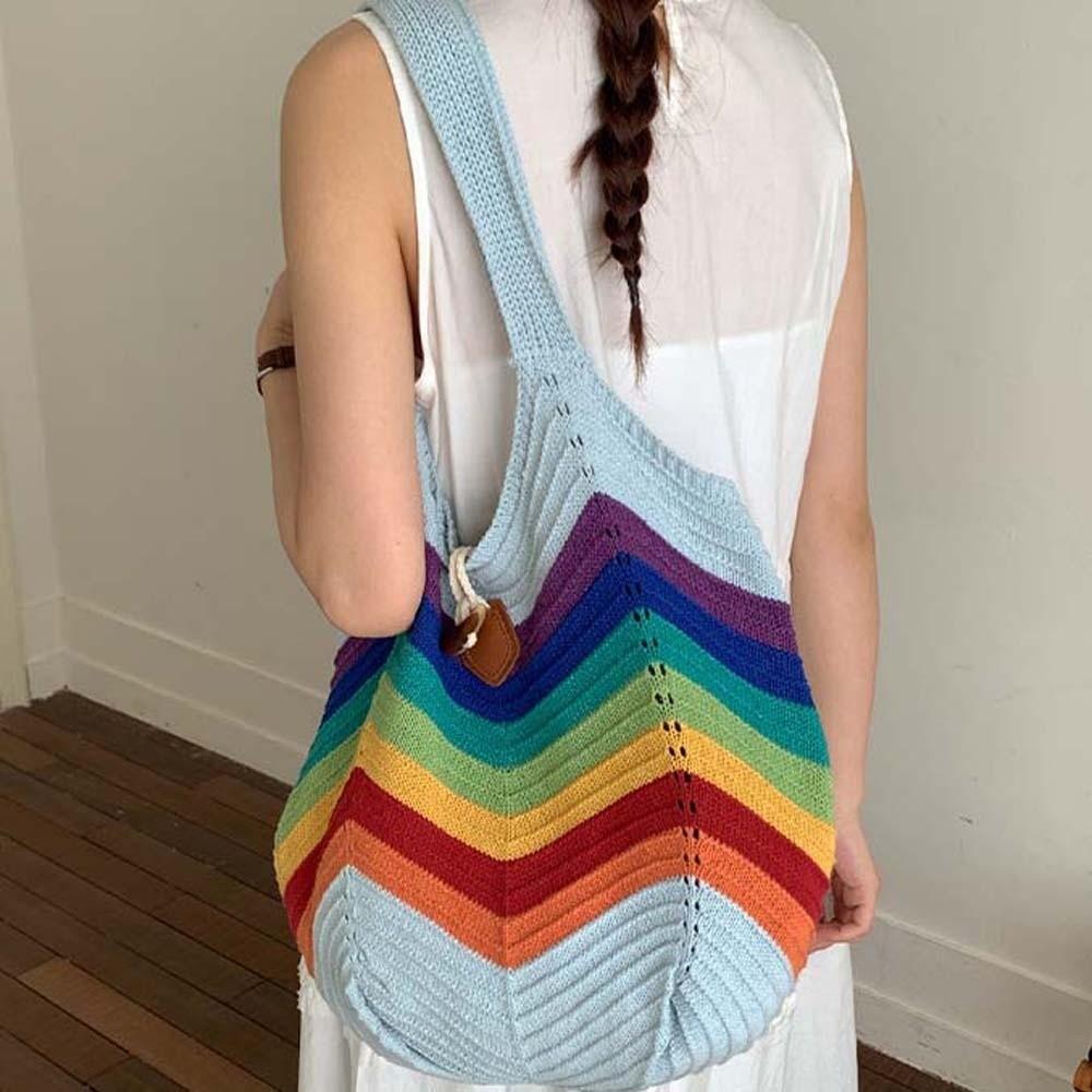 Breathable Crochet Shoulder Bag Large Capacity Seaside Vacation Handbag Knitted Tote Bag  Female