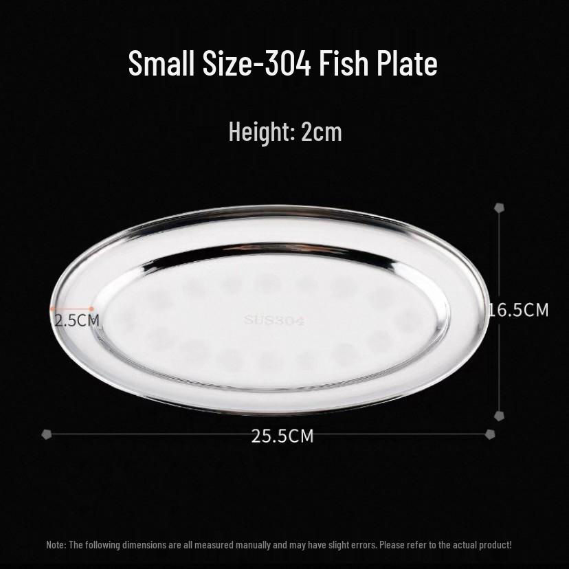 304 Stainless Steel Oval Fish Dish - Creative Steamed Fish Plate, Small Round Dish for Home Use