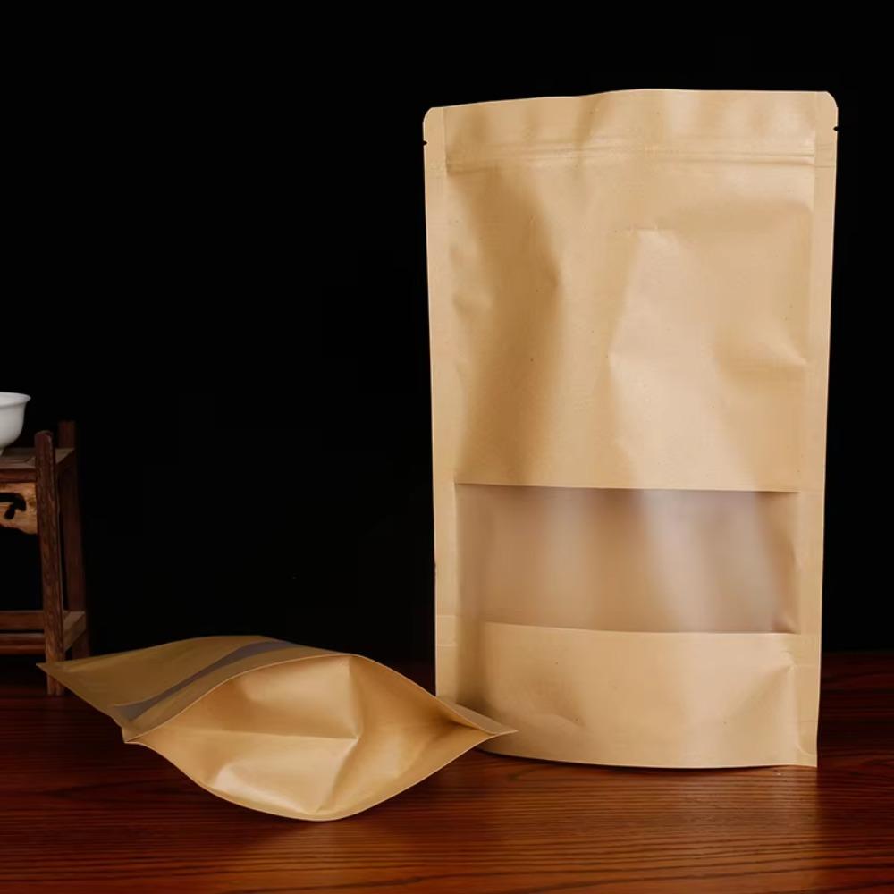 50pcs Moisture-proof Kraft Paper Self Sealing Bags with Window Food Repacking Pocket  Nuts