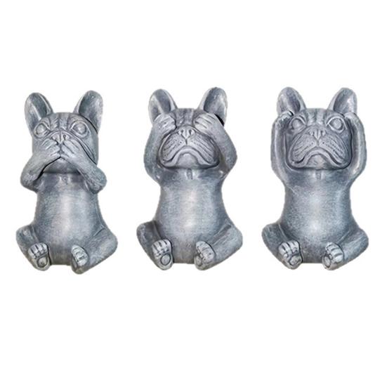 Bulldog Figurine No See No Speak Bulldog Ornament Handmade Resin Hear No Evil Dog Statue