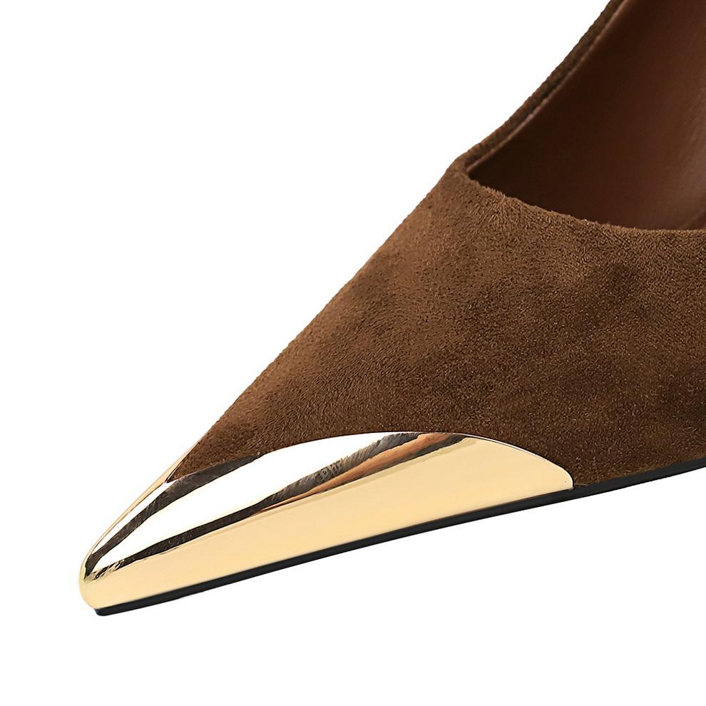 Scarpe da banchetto da donna tacchi alti camoscio scollate a punta in metallo décolleté tacchi super alti