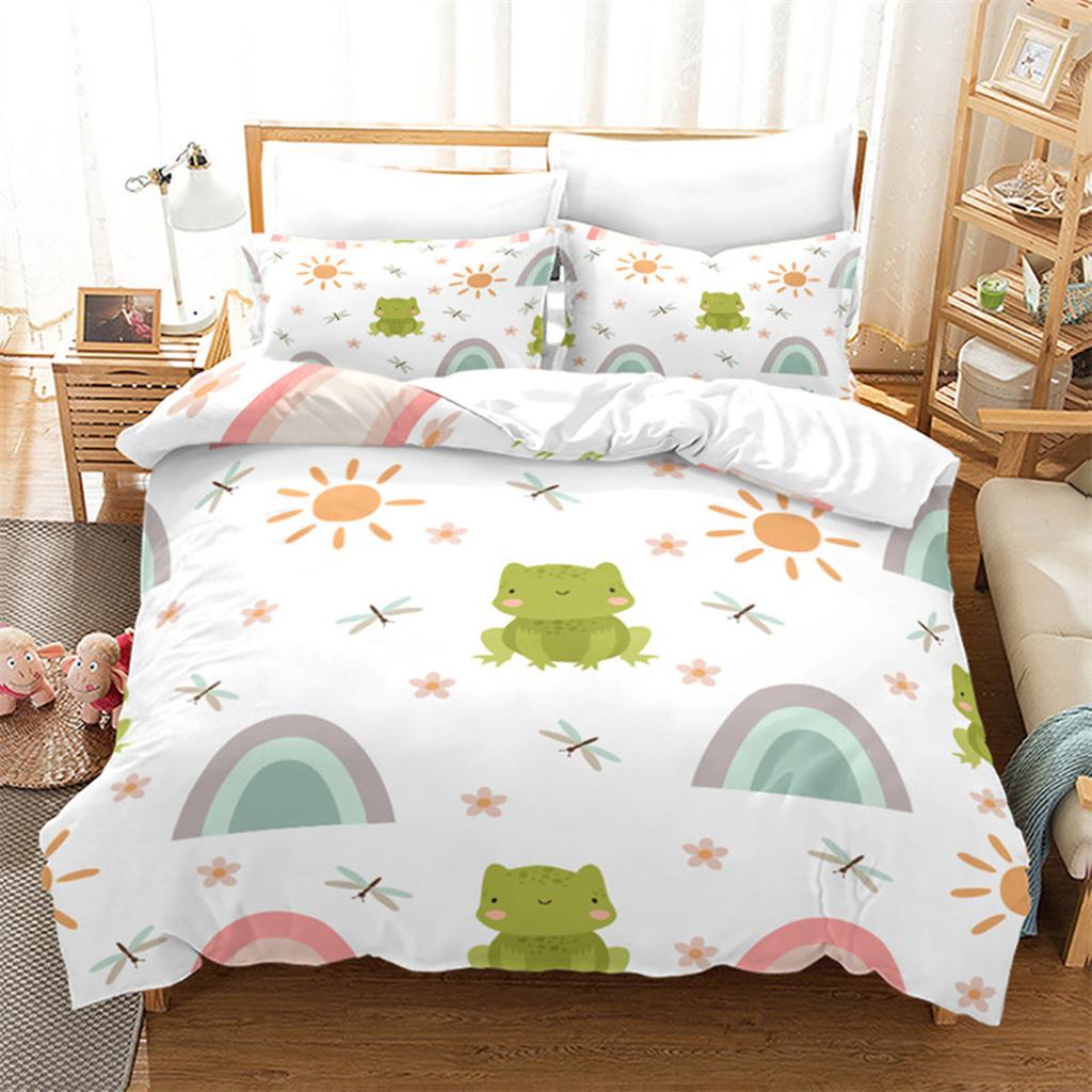 Cartoon Frog Duvet Cover Reptile Animal Theme Microfiber Quilt Cover for Children Boys Girl Teens for Bedroom Decorations Queen