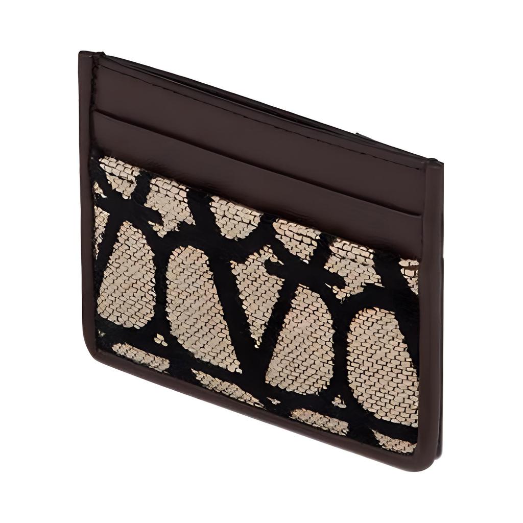 Valentino V Logo Leather Detail Card Holder Men Accessories Beige Black YP0T83WAW6ZN