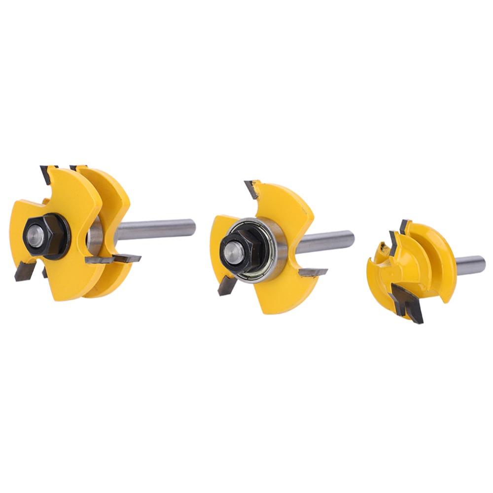3pcs 3 Teeth T-Shape Router Bit Set 45 Degree Angle Wood Milling Cutter For Cabinets