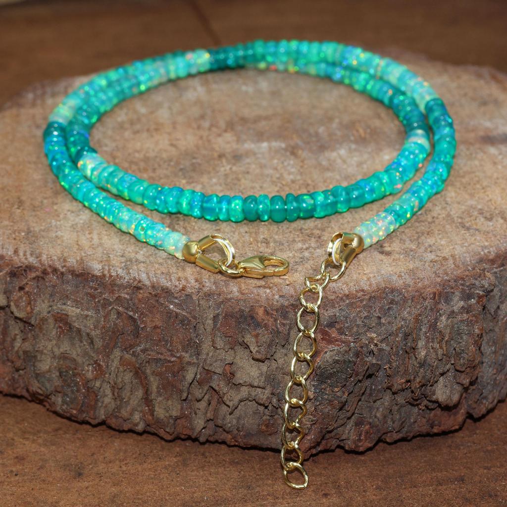 Collana con Perle di Opale Verde, Argento Sterling, Pietra di Nascita di Ottobre