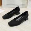 Women's Black Velvet Non-Slip Work Shoes - Spring 2026, Soft Sole, Square Toe, Ideal for Long Hours & Commuting
