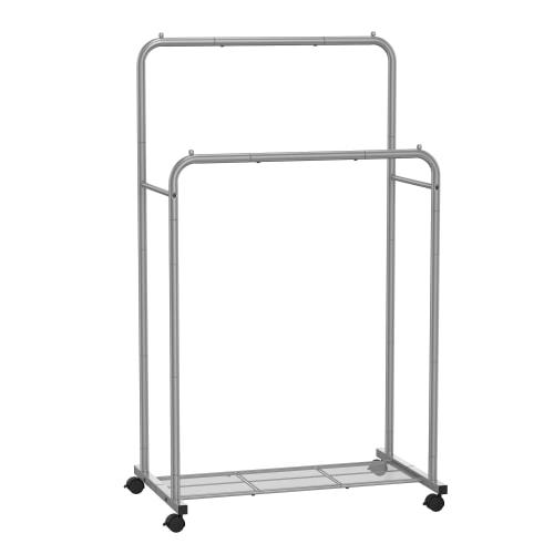 SONGMICS Clothes Rack, 2-Tier, with Shelves and Casters, 91cm Wide, Sturdy, Indoor Clothes Drying Rack, Clothes Storage, Stable, Easy to Move, Just th