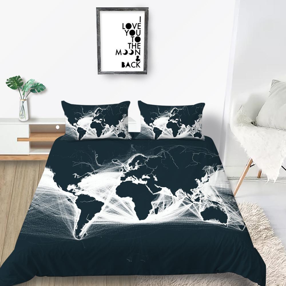 Nová móda Módní styl Sada povlečení Jedinečný design Sada povlaku na přikrývku Chlapci Dospívající King Queen Size Luxusní ložní prádlo Oblek Mapa Ložní soupravy