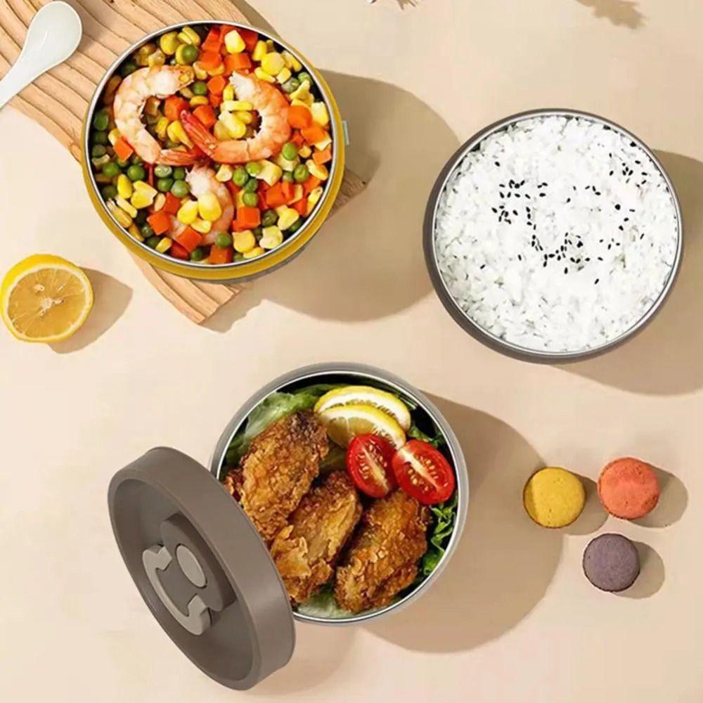 Stainless Steel Thermal Lunch Box Round Dining Box Insulated Food Container  Tableware