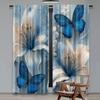 Set Of 2 Flat Printing Window Curtains Blue Blooms Digital Printed Polyester Drapes Festive Home Wall Yard Use Curtain Made