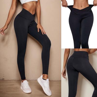 Rose Beauty A V Waist Running Gym Yoga Stretch Solid Wideband Waist Leggings Tights High Waist Slim Fitness Workout Pants For Women