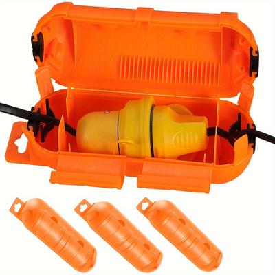 Orange Extension Cord Safety Cover with Waterproof Seal, Weatherproof Electrical Connection Box To Protect Outdoor Outlet, Plug