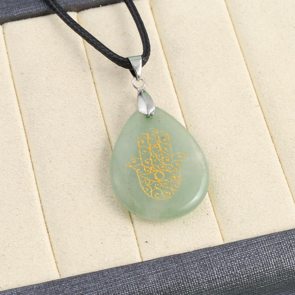 Collier en pierre naturelle Malachite/Aventurine verte, pendentif motif bergamote pour femmes, cadeau d'anniversaire, chaîne en cuir 45 + 5 CM