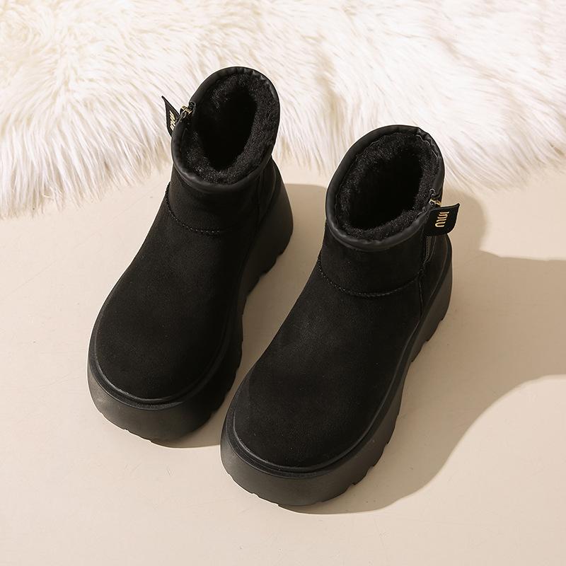 Women's lightweight comfortable thick sole one foot stirrup winter warm snow boots padded lining non-slip wear casual sports cotton boots