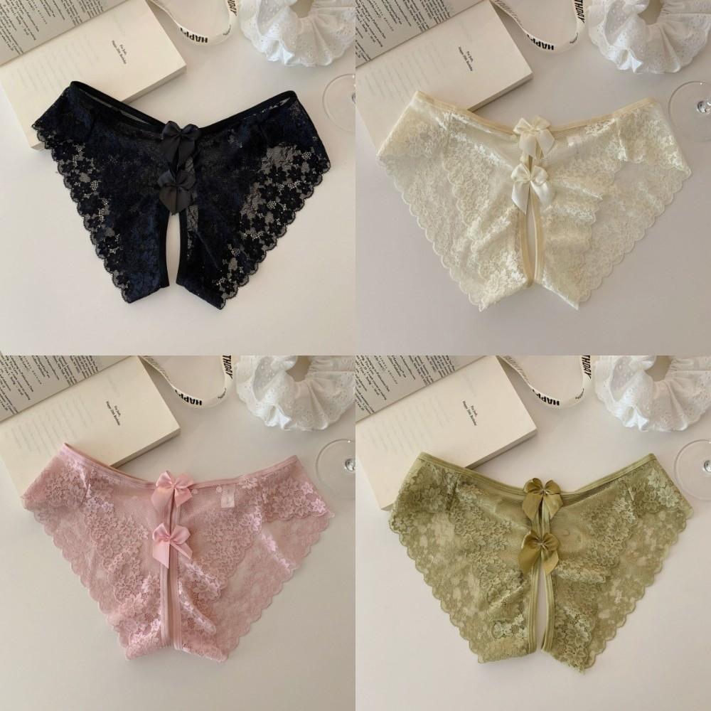 Hollow Bow Mesh Lace Panties Floral Lace Underpants See-through Thong Underwear for Women  Hotel