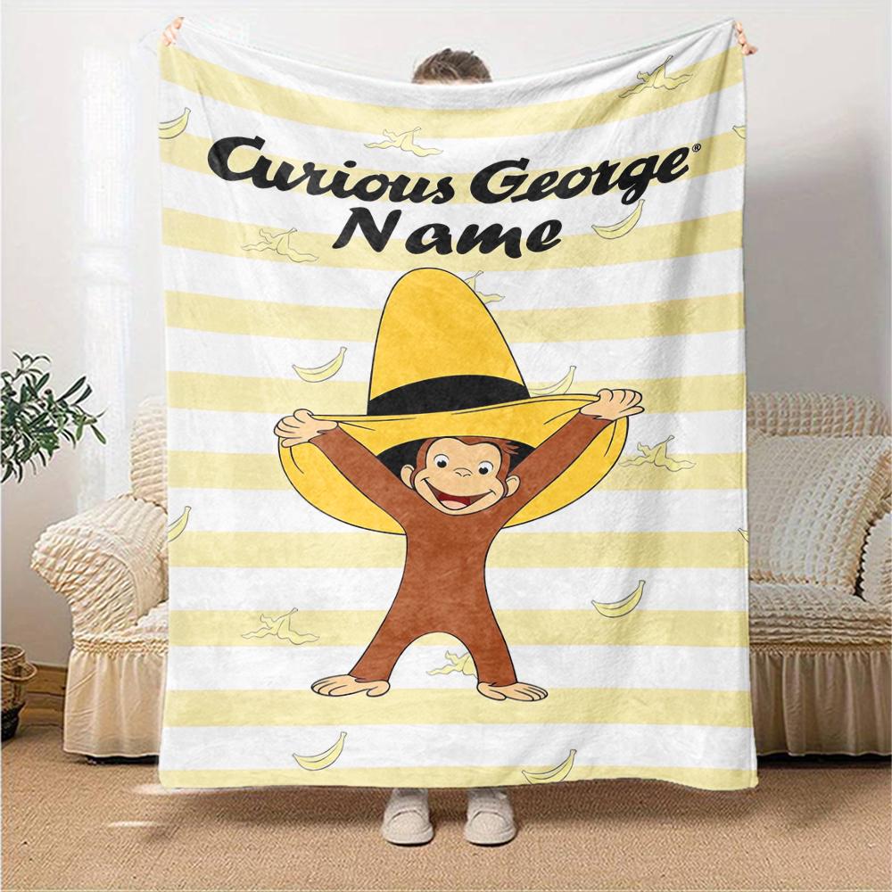 Custom Name Curious George Theme Printed Blanket - Perfect for Couch, Bed, Travel & Outdoor Use | Machine Washable, Cozy & Durable.