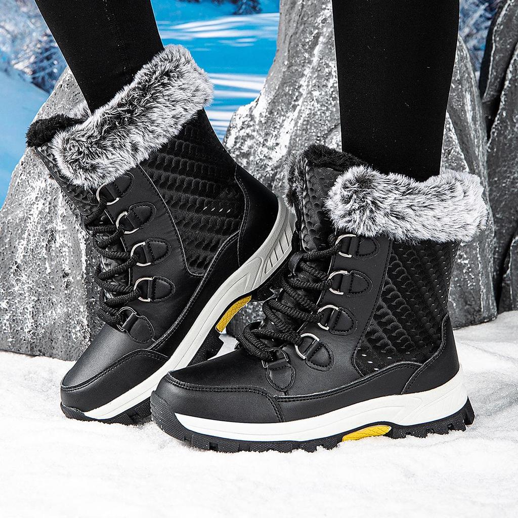 Women's Winter High-Top Non-Slip Snow Boots with Long Fur - Warm Large Size Ski Boots