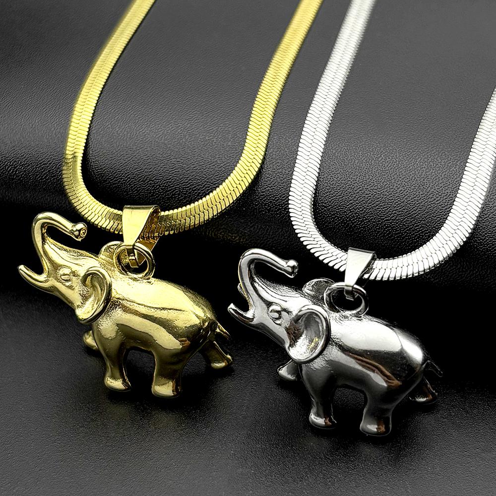 Collana Ciondolo Elefante Intelligente Tema Foresta Animale Acciaio Inossidabile Placcato Oro Catena Unisex Gioielli