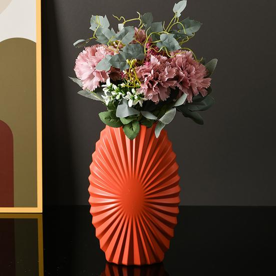 Plastic Ribbed Flower Vase Minimalist Modern Flower Holder Container Home Office Table Centerpiece Decorative Floral Plants Vase