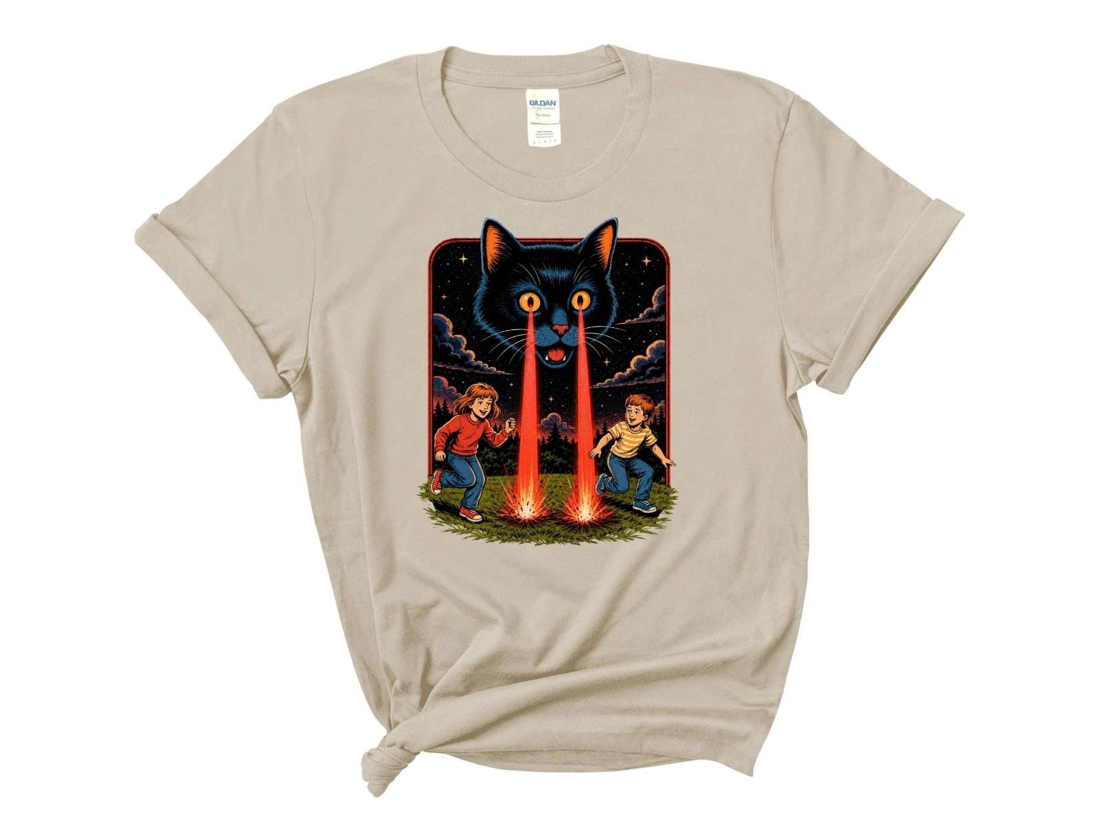 Funny Laser Cat T-Shirt Retro Meme Kitty Graphic Vintage Tee XL
