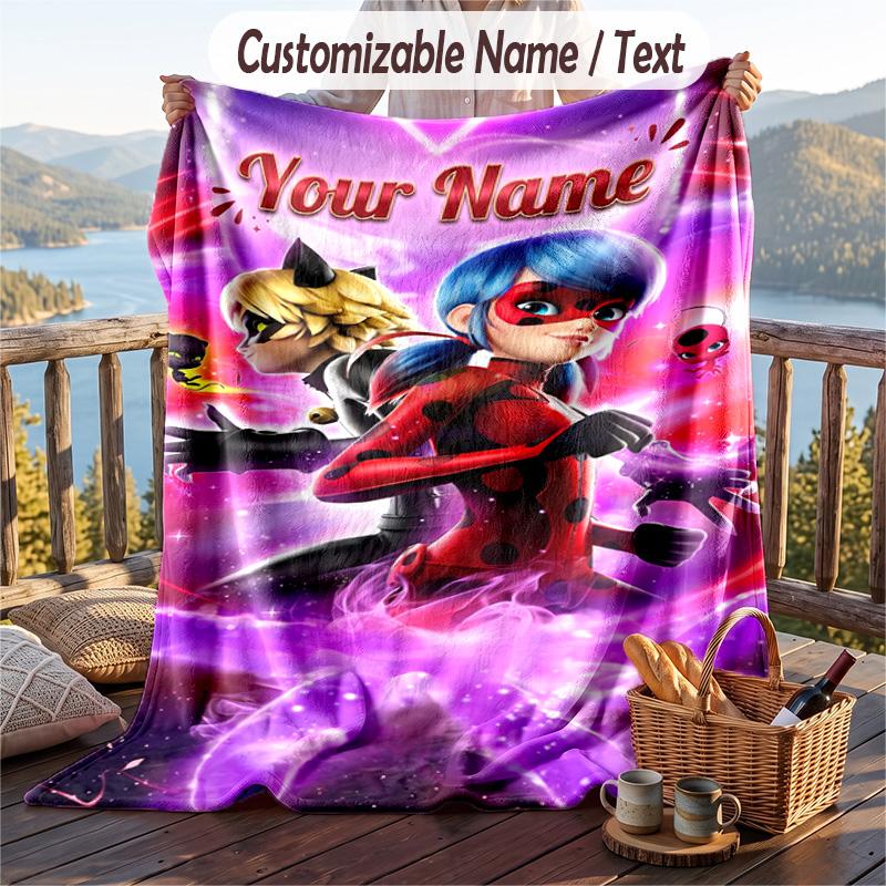 Miraculous Ladybug Flanelldecke, Personalisierter Custom-Name-Text, Weiche Warme Plüsch-Kuscheldecke Als Geschenk