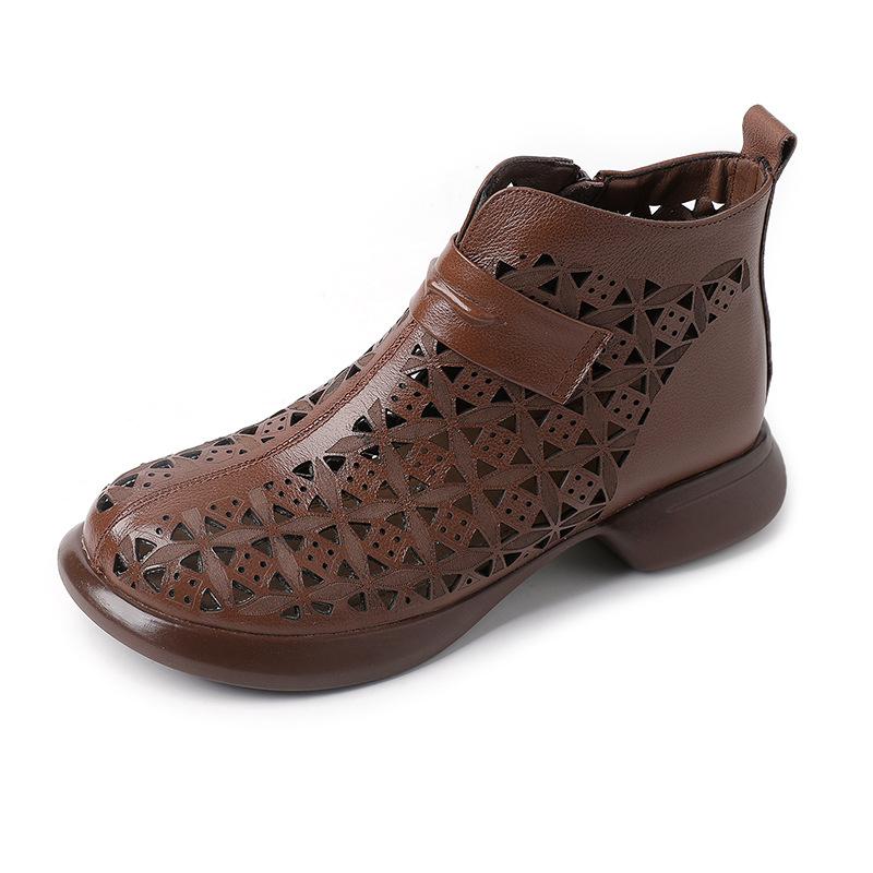 Fashion GKTINOO 2025 Summer Ankle Boots Genuine Leather Shoes Women Low Heels Sandals Side Zip Boots Cutout Breathable Mujer Zapatos