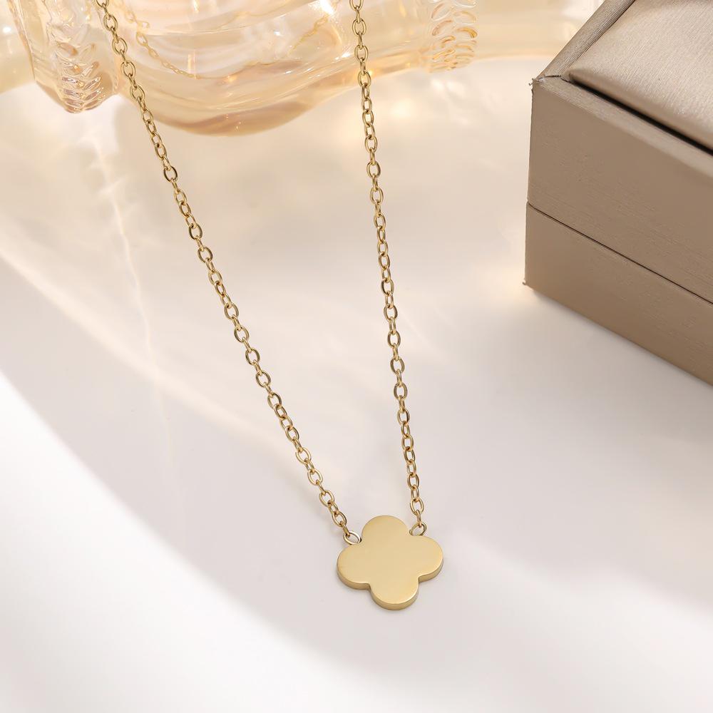 European 18K Gold Stainless Steel Four-Leaf Clover Jewelry Set: Bracelet, Necklace, Earrings for Women