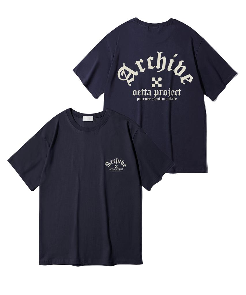 Oeta Archive Gothic Double Cotton Oversized Short Sleeve T-Shirt Navy Ots26033