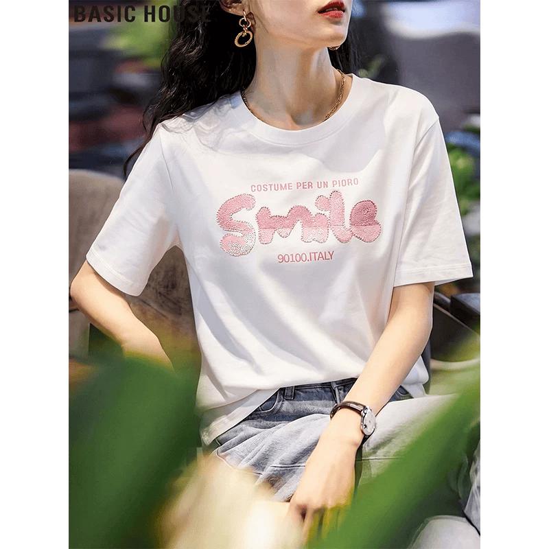 Basic House Women s Casual Round Neck Short Sleeve T-Shirt M
