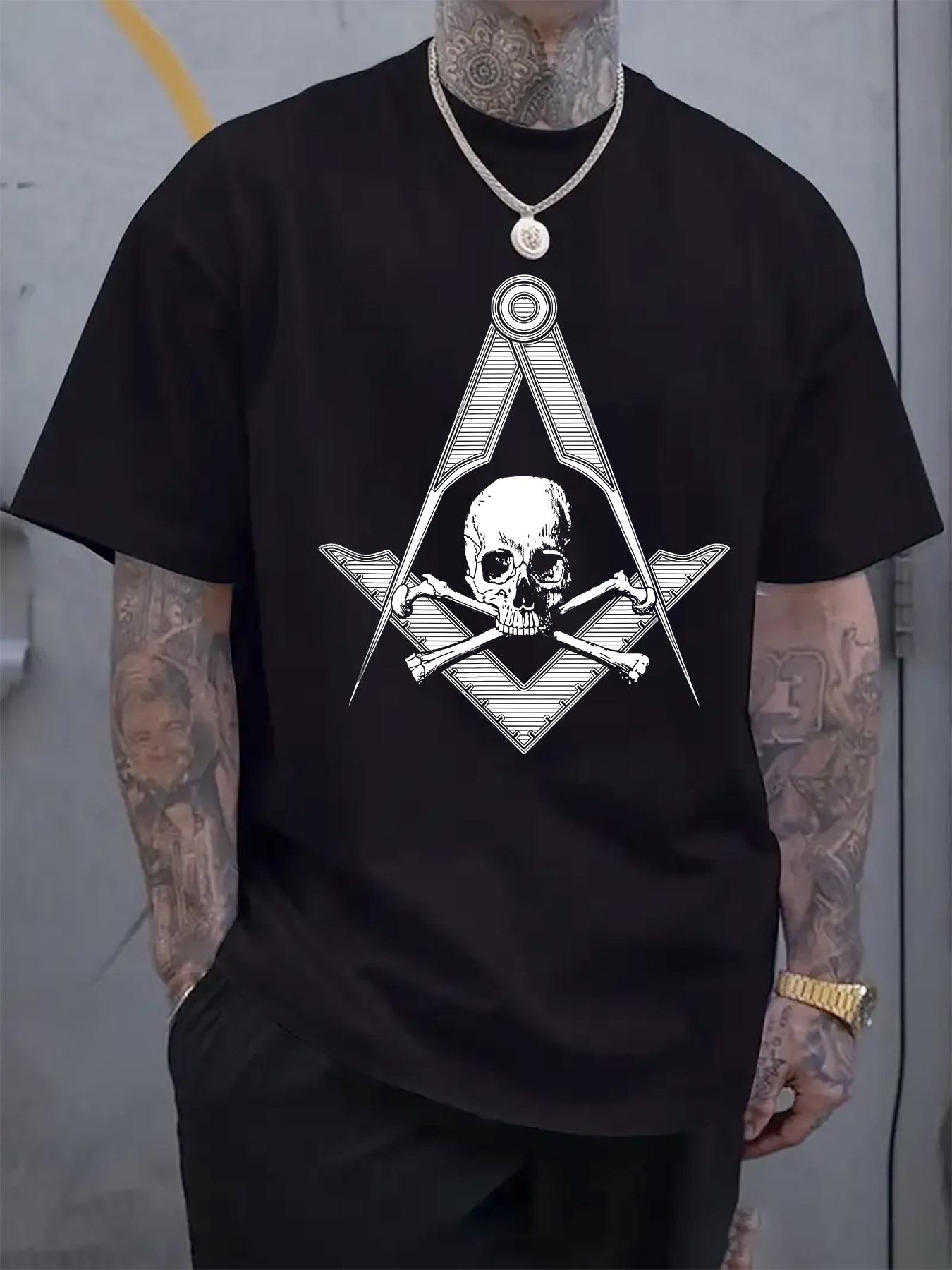 Round Neck Short Sleeve Tshirt with Skull Freemason Logo ... XXL