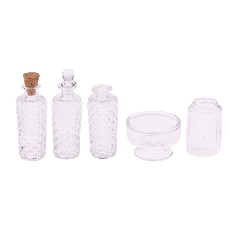 1:12 Dollhouse Miniature Glass Vase Dessert Cup Wine Bottle Wishing Bottle W/Corked Home Decor Toy Doll House Accessories