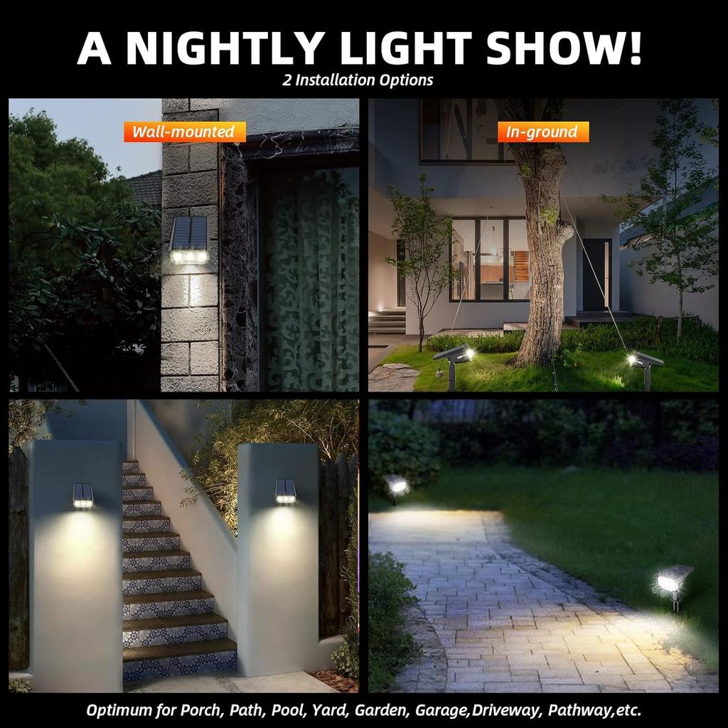 Outdoor Solar-Spotlights, 40 LEDs, IP65 Wasserdicht, 3 Modi, USB & Solarbetrieben, 4er-Pack