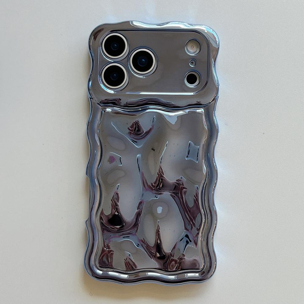 Luxury Electroplated Orange Stone Pattern Phone Case for iPhone 13 14 15 16 17 Pro Max Wave Edges Shockproof Soft Back Cover