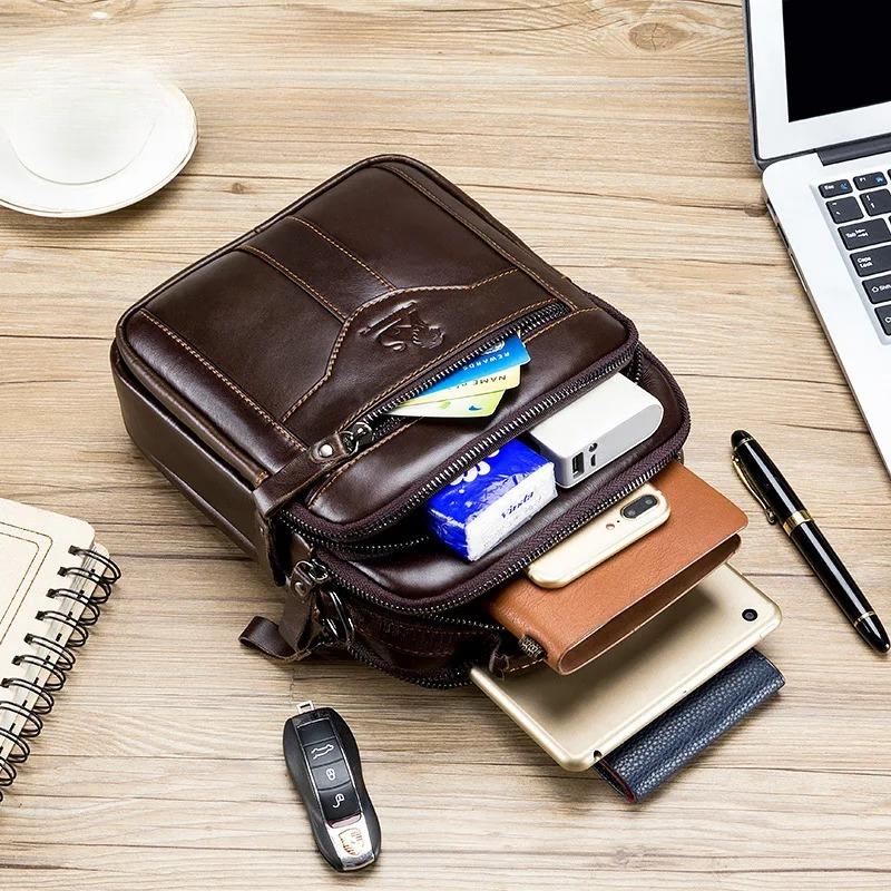 Pánská crossbody taška ze 100% pravé kůže, taška přes jedno rameno, velká kapacita, odolná proti opotřebení
