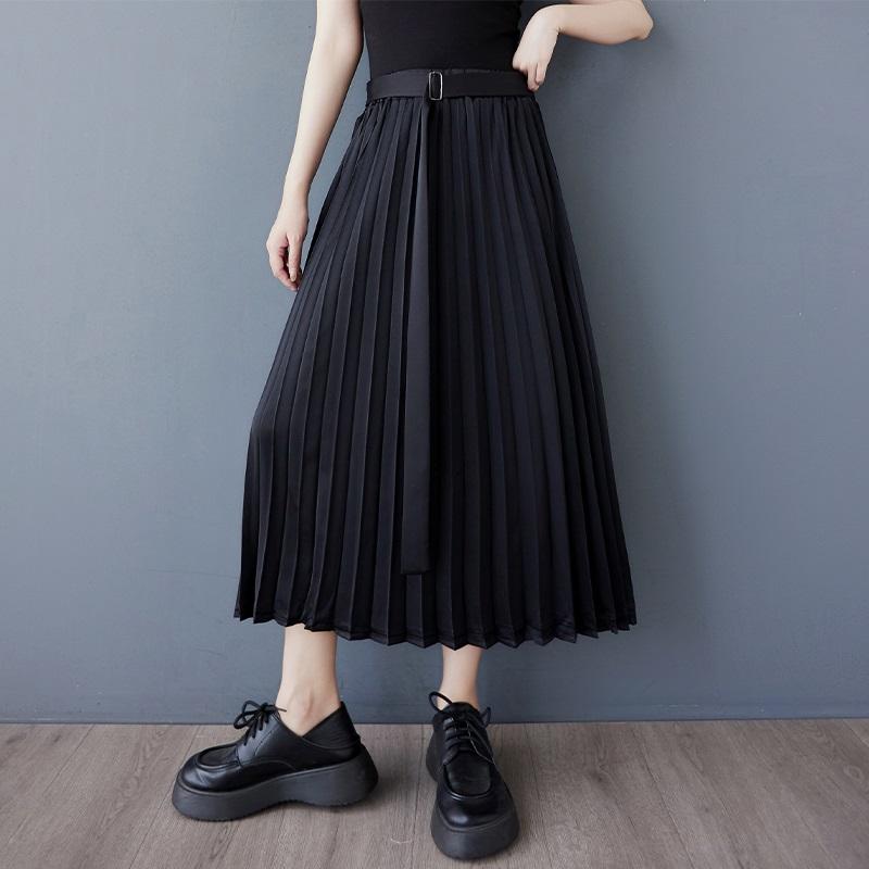 Black Cotton Plus Size High Waist Vintage Pleated Summer Casual Loose Long for Woman Skirts Womens Skirt