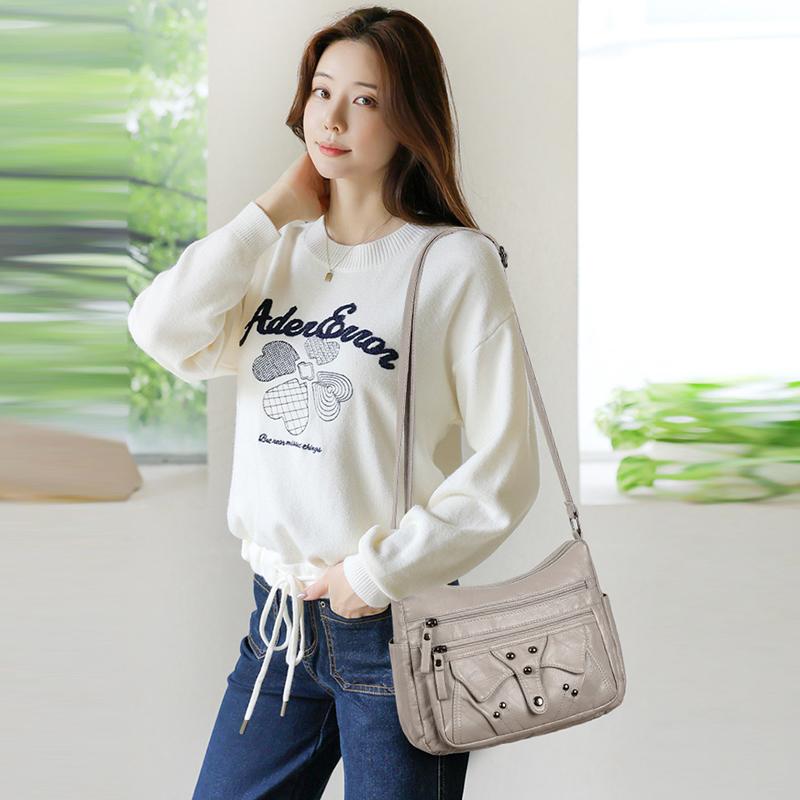 Women's Multi-layer Soft Leather Crossbody Bag Commuter Shoulder Bag Mother Bag